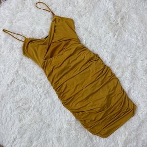 Mustard Yellow Ruched Bodycon Dress | size S